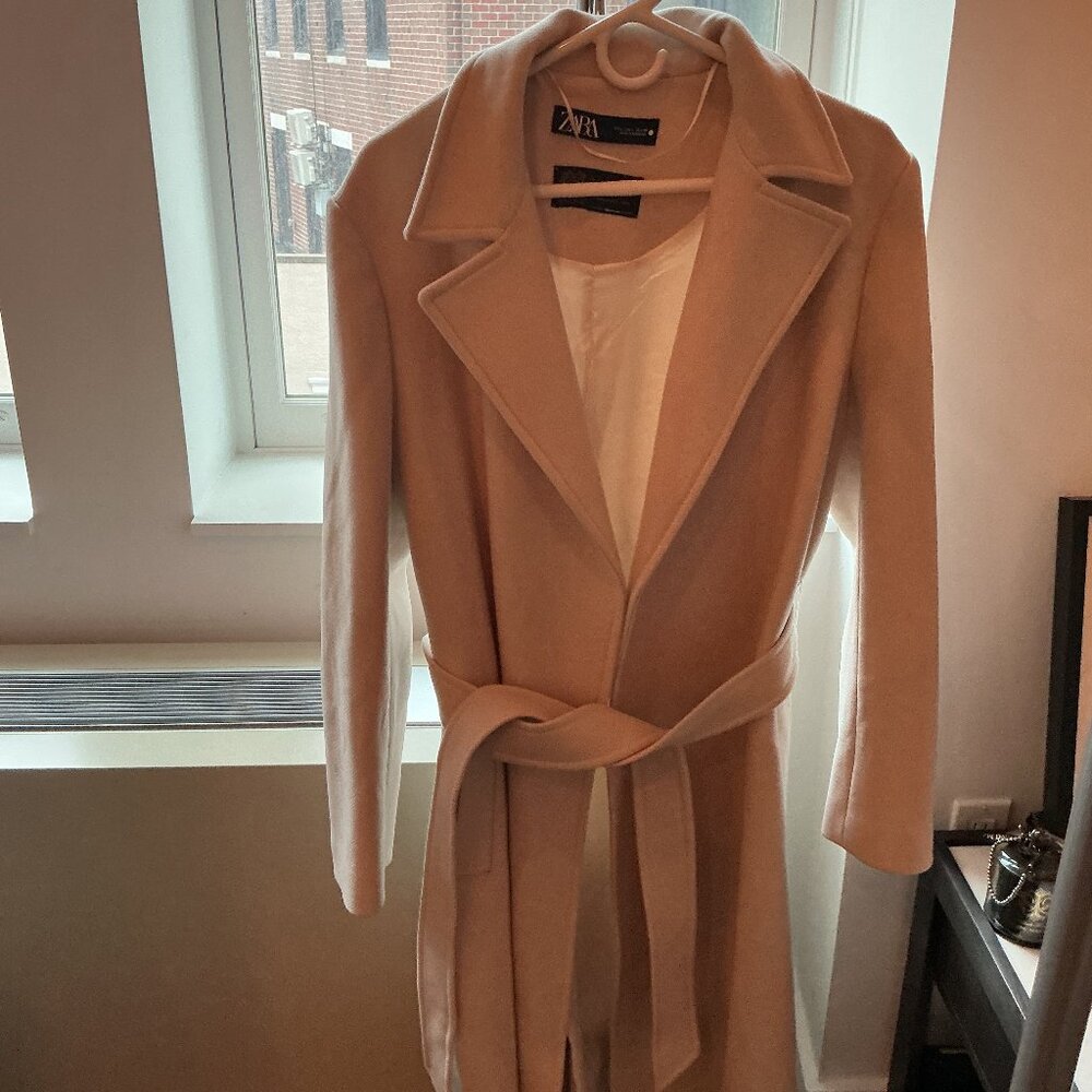 Zara women's wool ivory coat manteco - Large